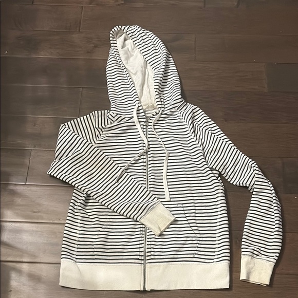 Danskin Striped Zip-Up Hoodie, size large navy and white - Picture 1 of 8